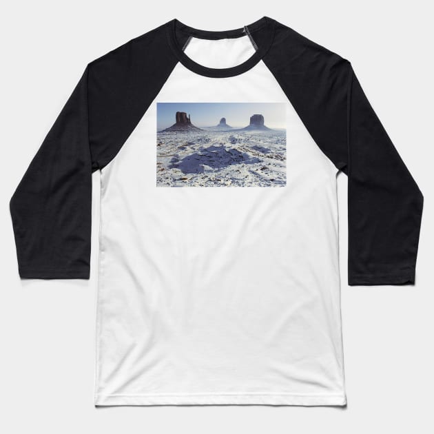 Monument Valley in the snow Baseball T-Shirt by JohnDalkin
